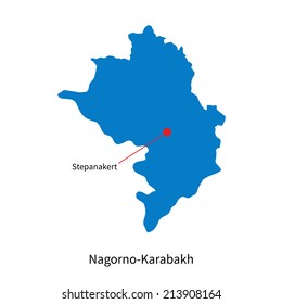 Detailed vector map of Nagorno-Karabakh and capital city Stepanakert