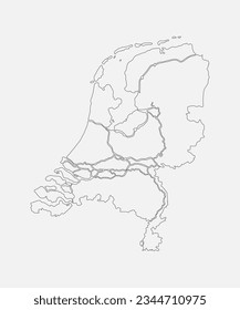 Detailed vector map Netherlands - border, frontier, boundary country - isolated on background. Template Europe outline country for pattern, report, infographic, backdrop. Silhouette map Netherlands