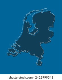 Detailed vector map Netherlands - border, frontier, boundary country - isolated on background. Template Europe outline country for pattern, report, infographic, backdrop. Silhouette map Netherlands