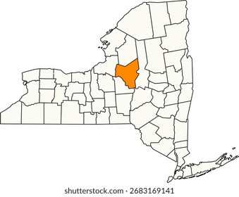 Mapa de Vector detallado de Nueva York, EE.UU., destacando el condado de Oneida en la región de Nueva York Central.

