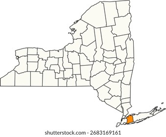 Mapa detalhado do vetor de Nova Iorque, Estados Unidos, destacando Nassau County, um subúrbio denso de Long Island.

