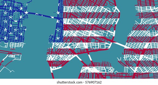 Detailed vector map of New York, scale 1:30000, USA