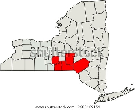 Detailed vector map of New York, USA, highlighting the Southern Tier region for comprehensive analysis.

