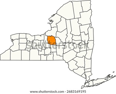 Detailed vector map of New York, USA, highlighting Onondaga County, home to the city of Syracuse.