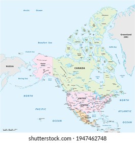 detailed vector map of North America, Mexico, Canada and the United States