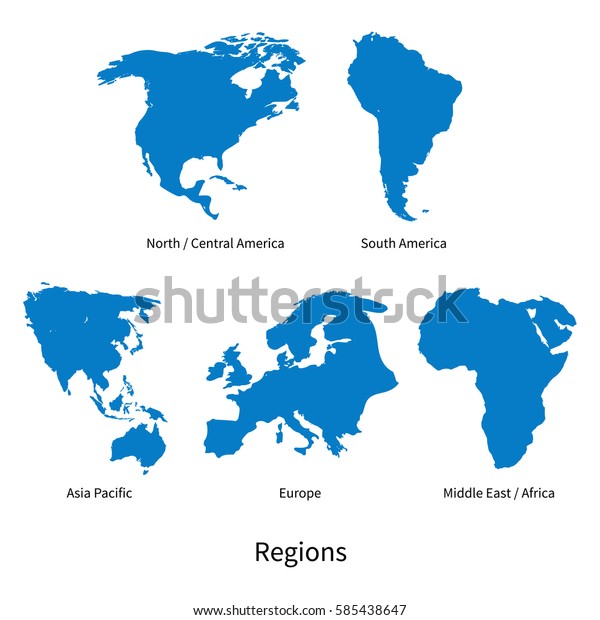 北 中米 アジア太平洋 ヨーロッパ 南米 中東アフリカ 白い背景に地域の詳細なベクター画像地図 のベクター画像素材 ロイヤリティフリー
