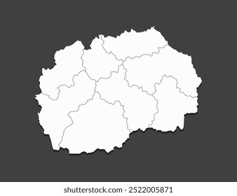 Detailed vector map North Macedonia divided on regions isolated in the background. Template Europe country for pattern, infographic, design, illustration. Concept outline of administrative divisions