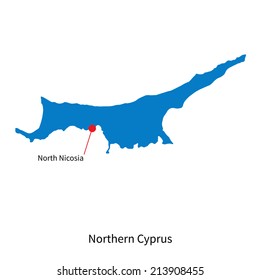 Detailed vector map of Northern Cyprus and capital city North Nicosia