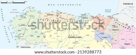 detailed vector map of northern Spain provinces