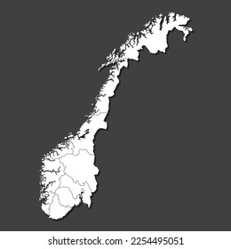 Detailed vector map Norway divided on regions isolated on background. Template Europe country for pattern, infographic, design, illustration. Outline concept of administrative divisions state Norway