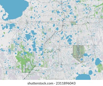 Detailed vector map of Orlando Florida USA