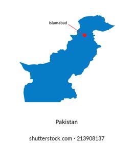 Detailed vector map of Pakistan and capital city Islamabad