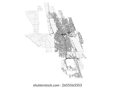 Detailed vector map of Palm Coast, FL, showcasing layered infrastructure: precise building footprints and a clear highway network