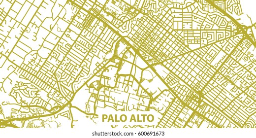 Detailed vector map of Palo Alto in gold with title, scale 1:30 000, USA