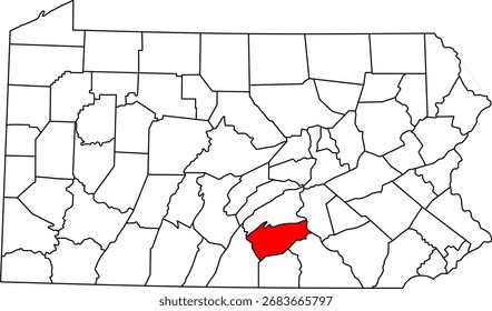 Mapa de Vector detallado de Pensilvania, EE.UU., destacando el condado de Cumberland en el área metropolitana de Harrisburg.

