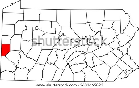 Detailed vector map of Pennsylvania, USA, highlighting Beaver County in the Western Pittsburgh metro area.

