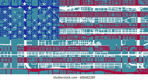 Detailed vector map of Phoenix based on national flag of USA, scale 1:30 000, USA