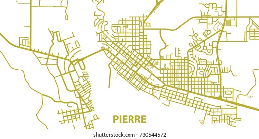 Detailed vector map of Pierre in gold with title, scale 1:30 000, USA