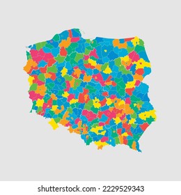 Detailed vector map Poland divided on counties isolated on background. Template Europe country for pattern, infographic, design, illustration. Concept outline of administrative divisions Poland