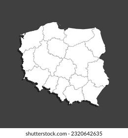 Detailed vector map Poland divided on regions isolated in the background. Template Europe country for pattern, infographic, design, illustration. Concept outline of administrative divisions Poland