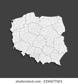 Detailed vector map Poland divided on regions isolated on background. Template Europe country for pattern, infographic, design, illustration. Outline concept of administrative divisions state Poland