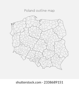 Detailed vector map Poland divided on regions isolated on background. Template Europe country for pattern, infographic, design, illustration. Outline concept of administrative divisions state Poland