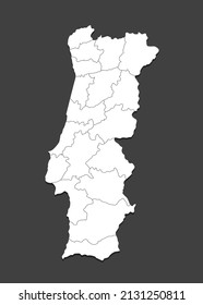 Detailed vector map Portugal divided on regions isolated on background. Template Europe country for pattern, infographic, design, illustration. Concept outline administrative divisions state Portugal