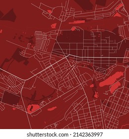 Detailed vector map poster of Bucha city administrative area. Red skyline panorama. Decorative graphic tourist map of Bucha territory. Royalty free vector illustration.