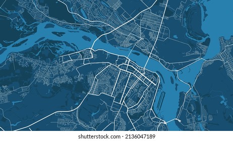 Detailed vector map poster of Dnipro city administrative area. Blue skyline panorama. Decorative graphic tourist map of Dnipro territory. Royalty free vector illustration.