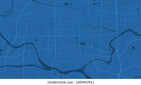 Detailed vector map poster of Foshan city administrative area. Blue skyline panorama. Decorative graphic tourist map of Foshan territory. Royalty free vector illustration.
