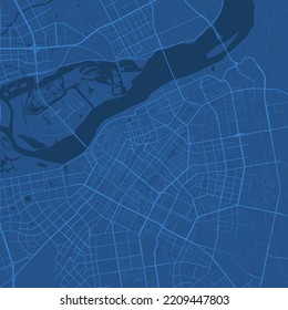 Detailed vector map poster of Harbin city administrative area. Blue skyline panorama. Decorative graphic tourist map of Harbin territory. Royalty free vector illustration.
