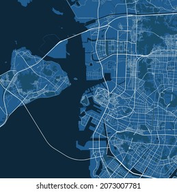 Detailed vector map poster of Incheon city administrative area. Skyline panorama. Decorative graphic tourist map of Incheon territory. Royalty free vector illustration.