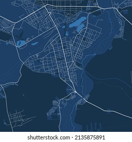 Detailed vector map poster of Irpin city administrative area. Blue skyline panorama. Decorative graphic tourist map of Irpin territory. Royalty free vector illustration.