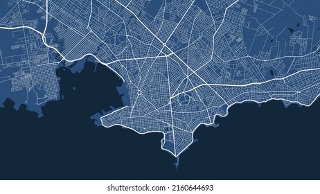 Detailed vector map poster of Montevideo city administrative area. Skyline panorama. Decorative graphic tourist map of Montevideo territory. Royalty free vector illustration.