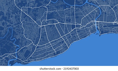 Detailed vector map poster of Santo Domingo city administrative area. Blue skyline panorama. Decorative graphic tourist map of Santo Domingo territory. Royalty free vector illustration.