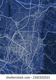 Detailed vector map poster of Taichung city administrative area. Blue skyline panorama. Decorative graphic tourist map of Taichung territory. Royalty free vector illustration.