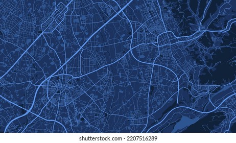 Detailed vector map poster of Taoyuan city administrative area. Blue skyline panorama. Decorative graphic tourist map of Taoyuan territory. Royalty free vector illustration.