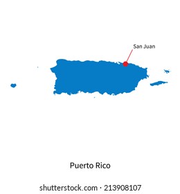 Detailed vector map of Puerto Rico and capital city San Juan