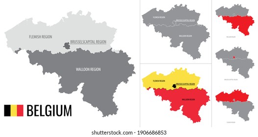 Detailed vector map of regions of Belgium with flag