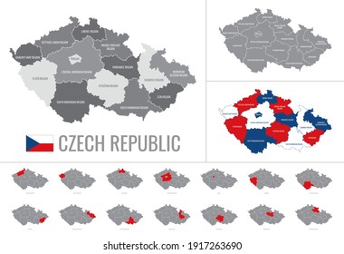 Mapa vectorial detallado de las regiones de la República Checa con pabellón