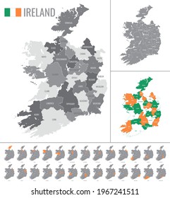 Detailed Vector Map Of Regions Of Ireland With Flag