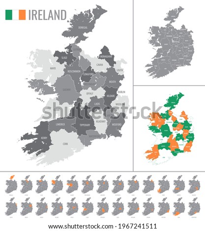 Detailed vector map of regions of Ireland with flag