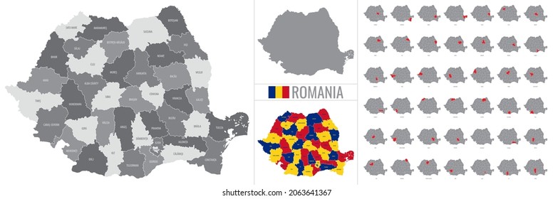 Detailed Vector Map Regions Romania 260nw 2063641367 