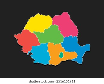 Detailed vector map Romania divided on regions isolated in the background. Template Europe country for pattern, infographic, design, illustration. Concept outline of administrative divisions Romania