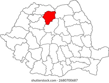 Un mapa de Vector detallado de Rumania que destaca el condado de Bistrița-Năsăud. Perfecto para visualización de datos, presentaciones e infografías educativas.

