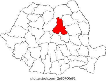 Un mapa de Vector detallado de Rumania que destaca el condado de Harghita. Perfecto para visualización de datos, presentaciones e infografías educativas.

