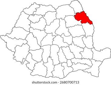 A detailed vector map of Romania highlighting the Iași county. Perfect for data visualization, presentations, and educational infographics.

