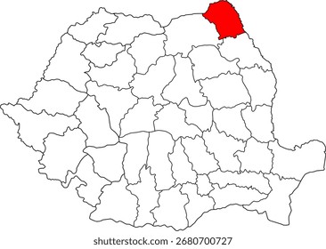 Un mapa de Vector detallado de Rumania que destaca el condado de Botoșani. Perfecto para visualización de datos, presentaciones e infografías educativas.

