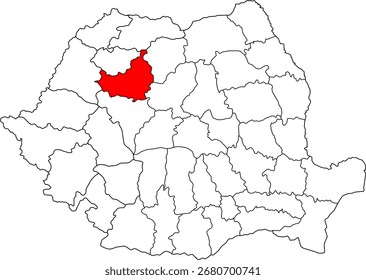 Un detallado mapa de Vector de Rumania que destaca el condado de Cluj. Perfecto para visualización de datos, presentaciones e infografías educativas.

