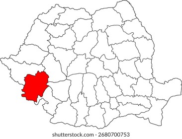Un mapa de Vector detallado de Rumania que destaca el condado de Caraș-Severin. Perfecto para visualización de datos, presentaciones e infografías educativas.

